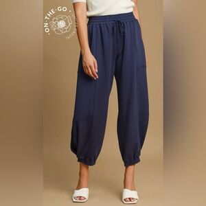 152. Luxe knit, barrel joggers, Navy, various sizes